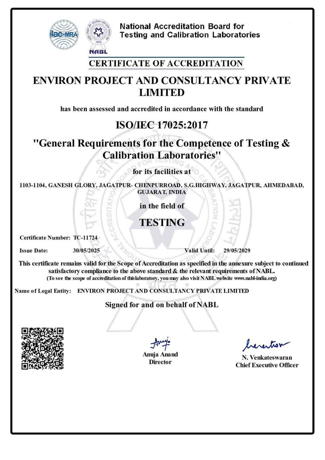 NABL Certificate 2025 to 2029